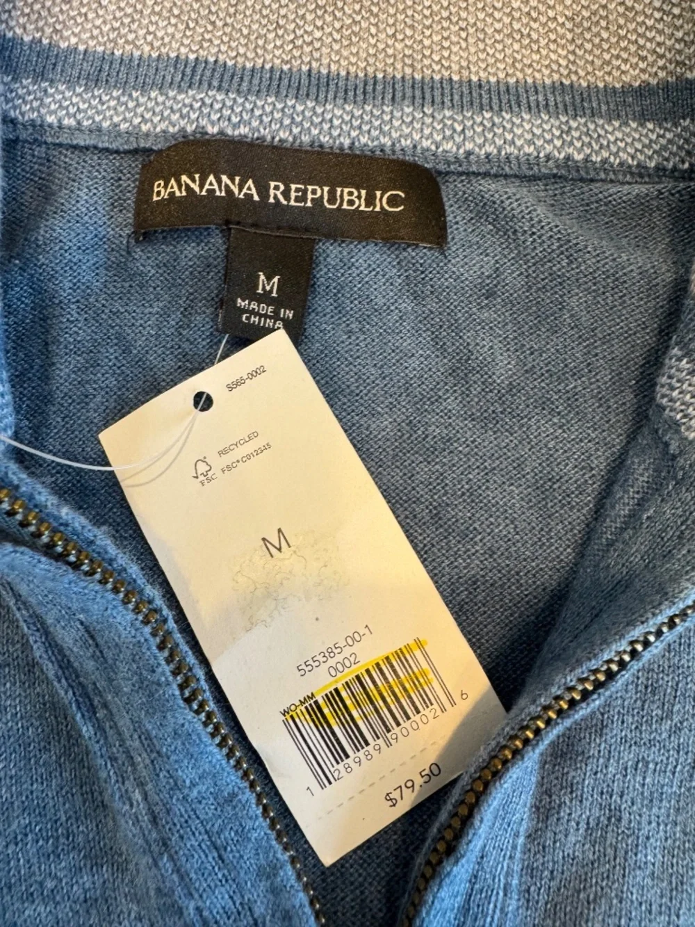 NWT Banana Republic Heather Blue Quarter Zip Sweater Medium